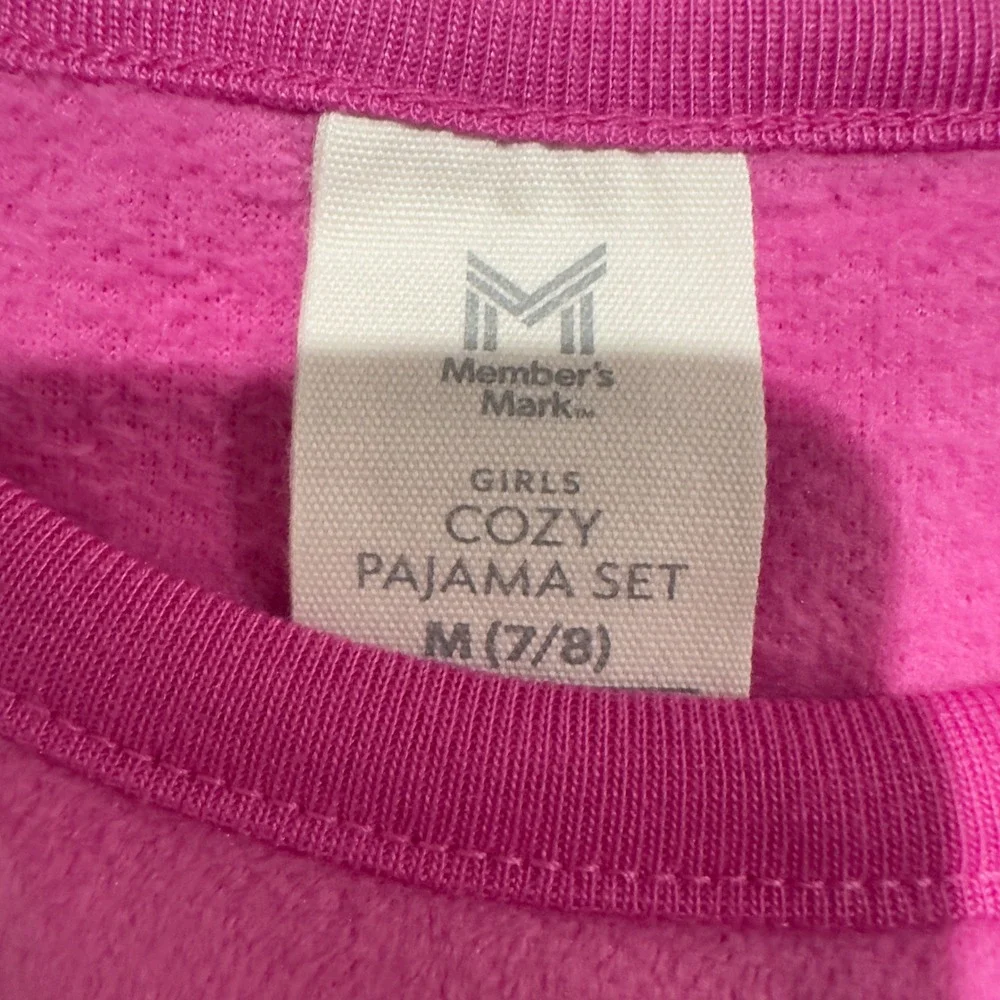 Member's Mark Girls Pink Heart Fleece Cozy Pajama Set 2pc Shorts Top Size M 7/8